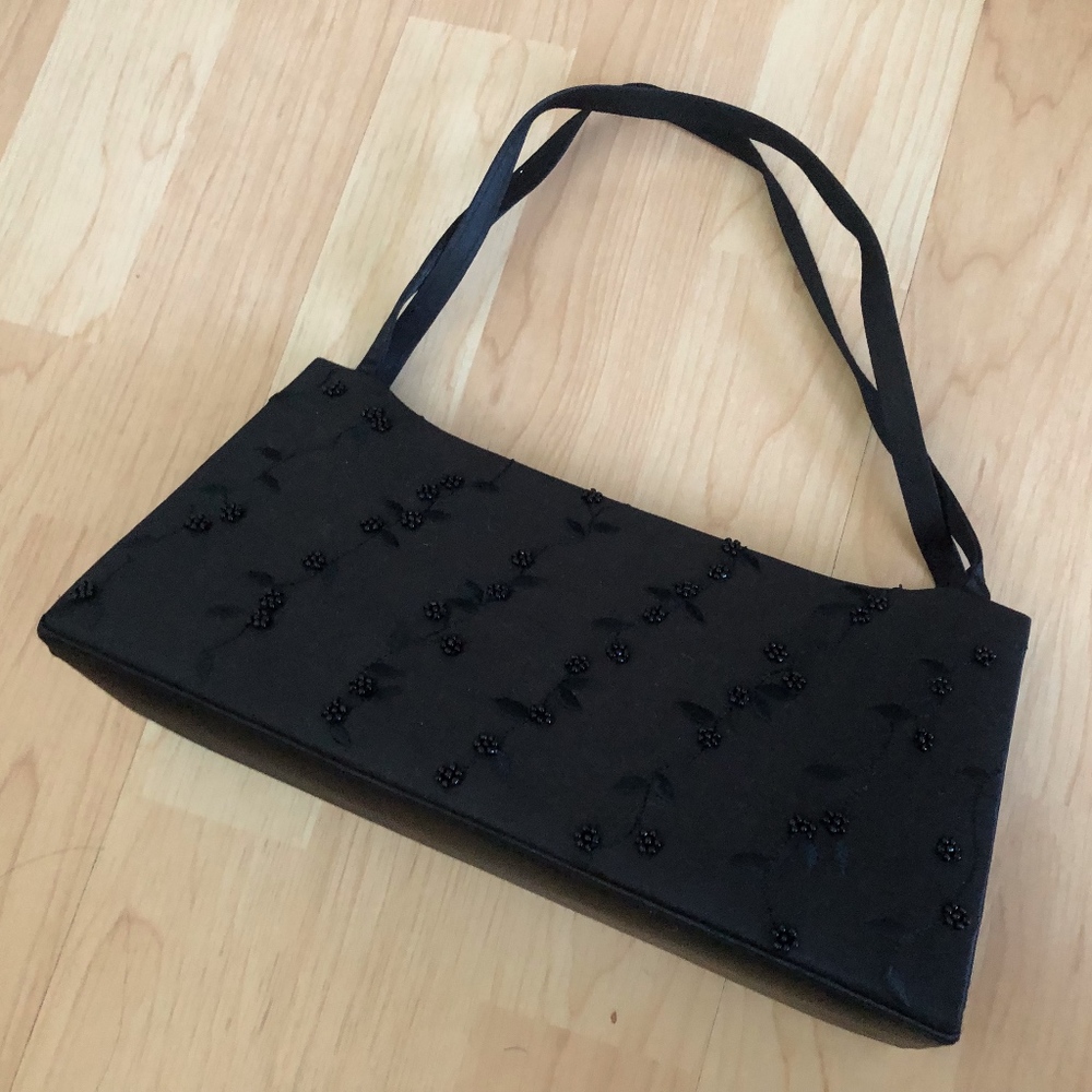 NWOT Black Satin Jewel Small Clutch